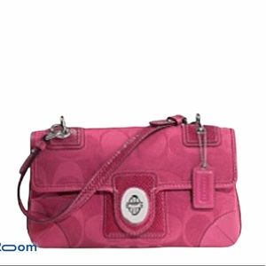 Coach Pink Peyton Signature Sateen Flap Handbag